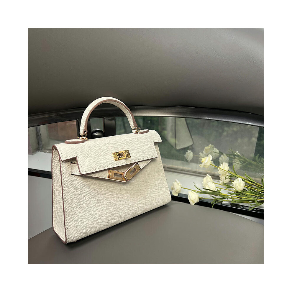 (Milky, 22cm silver buckle) 2024 New Mini Second -Generation Kelly Bag Advanced Sensory Leather Female Baoge Leather Hand Ranging Glyphbolbbing Bag