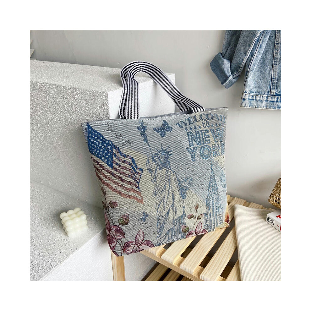 (National flag) Wholesale Tot Bag 2024 New Trendy National Wind Bag Shopping Bag Cartoon Embroidered Large -Capacity Female Shoulder Bag