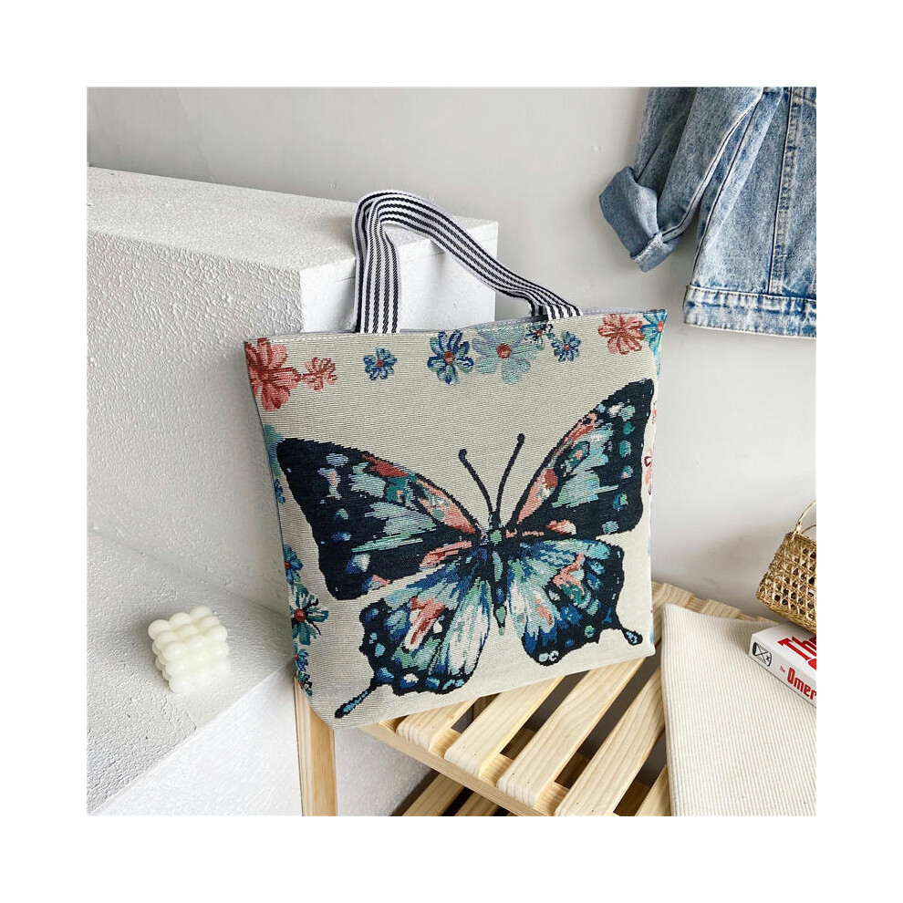 (Butterfly) Wholesale Tot Bag 2024 New Trendy National Wind Bag Shopping Bag Cartoon Embroidered Large -Capacity Female Shoulder Bag