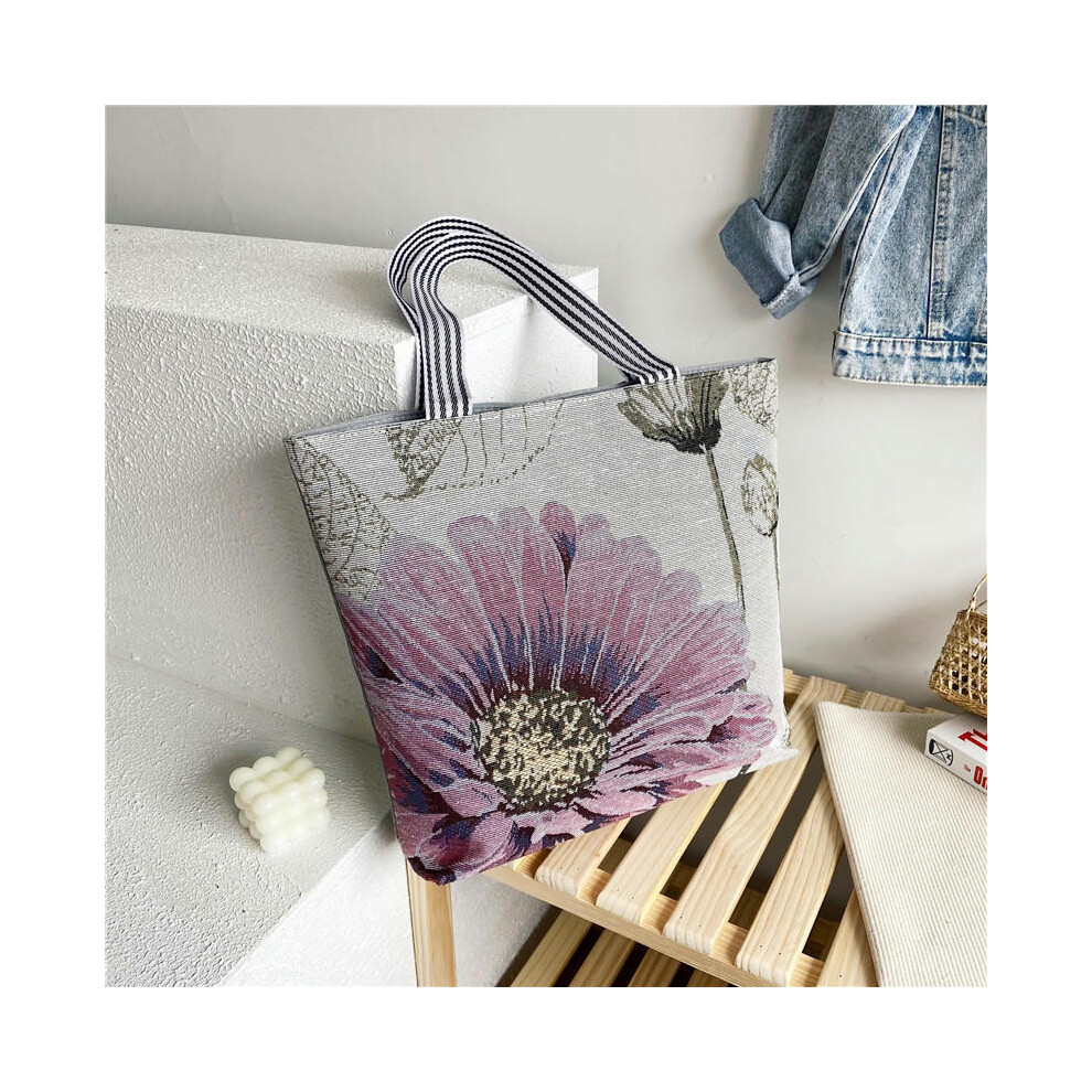 (Purple flower) Wholesale Tot Bag 2024 New Trendy National Wind Bag Shopping Bag Cartoon Embroidered Large -Capacity Female Shoulder Bag