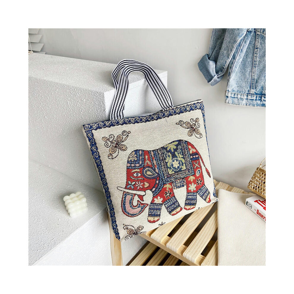 (Red elephant) Wholesale Tot Bag 2024 New Trendy National Wind Bag Shopping Bag Cartoon Embroidered Large -Capacity Female Shoulder Bag