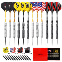 12 Pack Steel Tip Darts - Professional 24g Metal Dart Tips Set with 4 Style Flights, Brass Barrels, Gold and Black