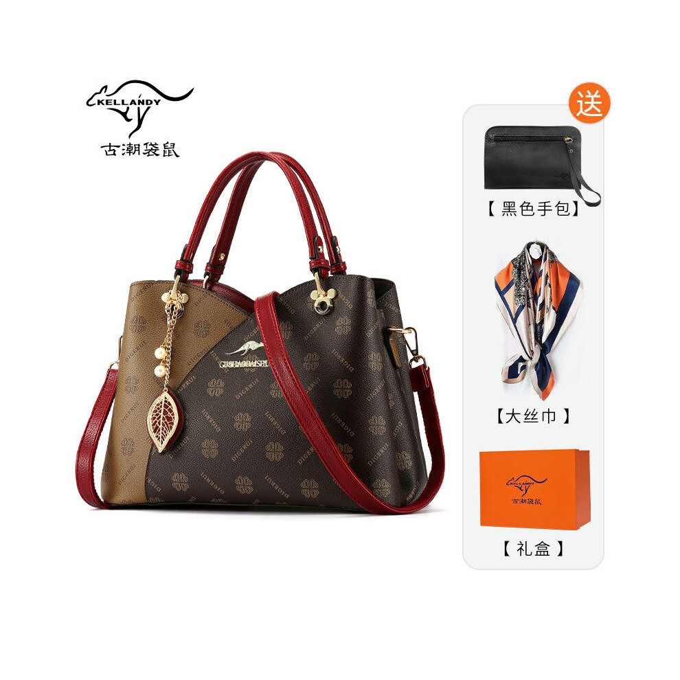 (Wine red (handbag+scarf+gift box)) Mother's Day Gift Mother's Bag Middle -Aged Handbody Bags Laohua Women's Bag