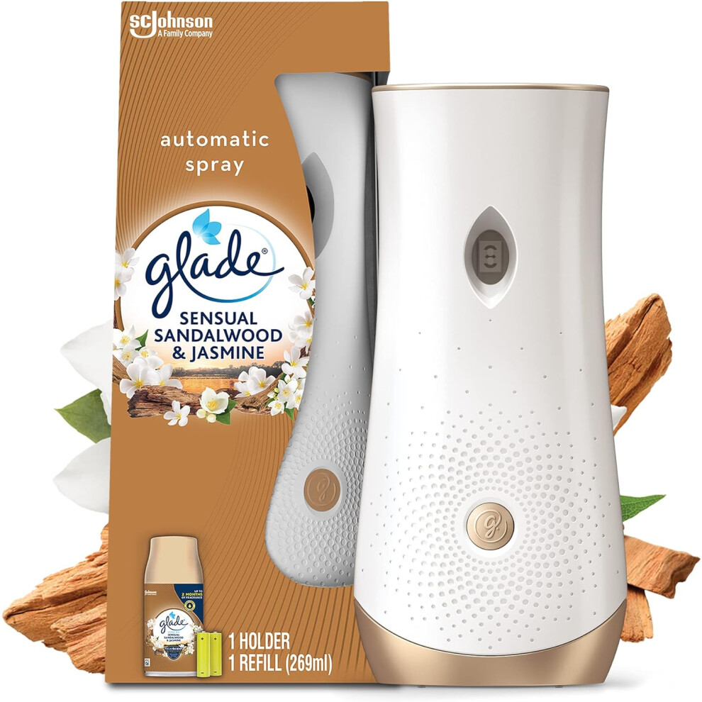 Glade Automatic Air Freshener Holder Refill Long lasting Fragrance Infused Essential Oils Sandalwood Jasmine 1 Starter Kit (1 x Holder 269 ml Refill)