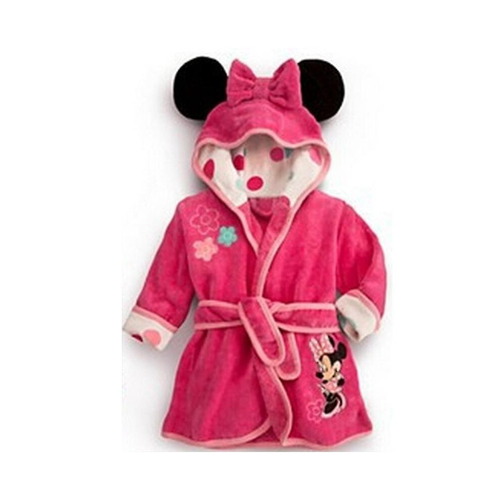 (Rose Red, 4-5 Years) Kids Boy Girl Hooded Fleece Bathrobe Dressing Gown Nightwear Pajamas