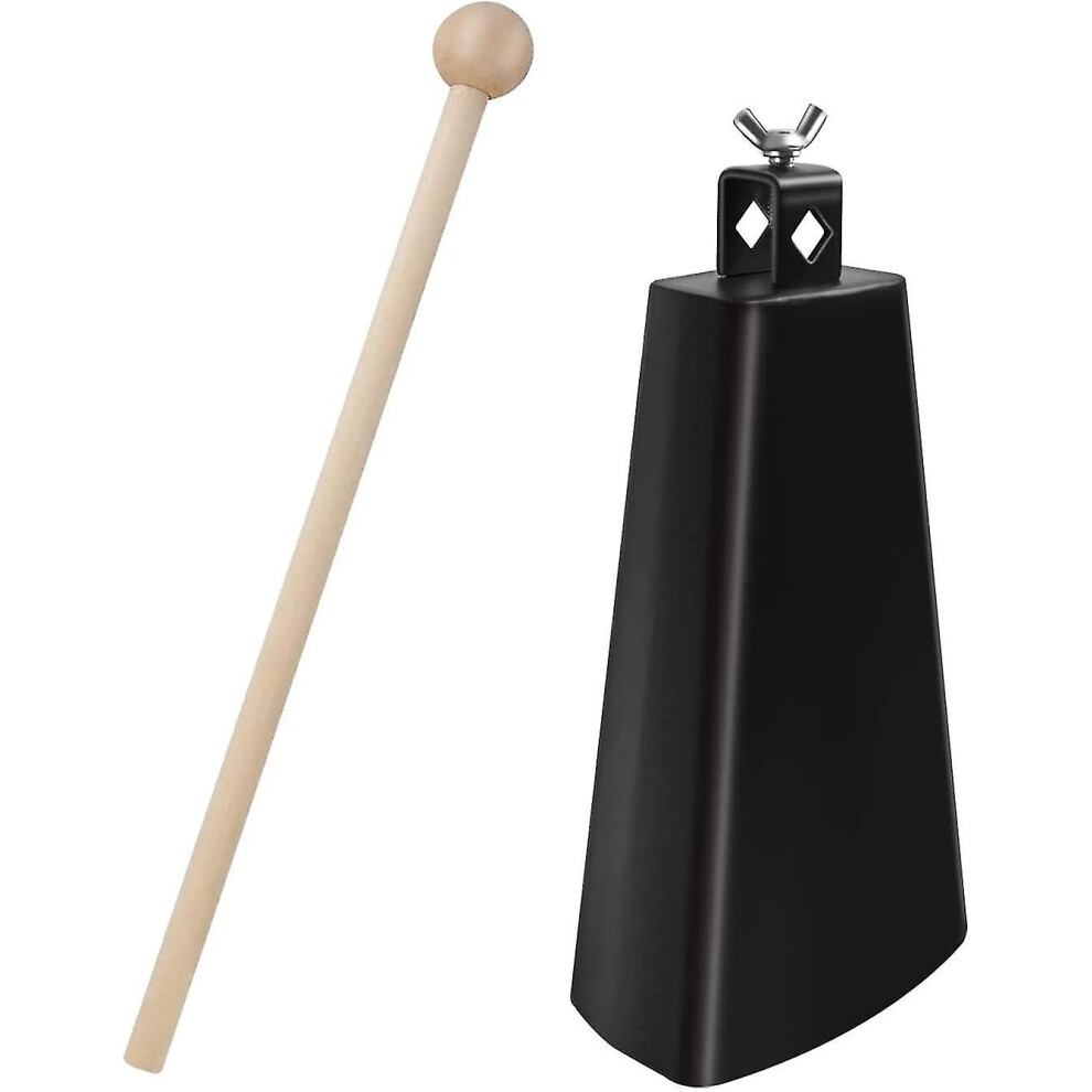 Soulmate Cowbell 7 Inch Metal Steel Cow Bells Instrument Noise Makers Cowbell Hand Percussion Cow Bell With Handle Stick For Drumset Black