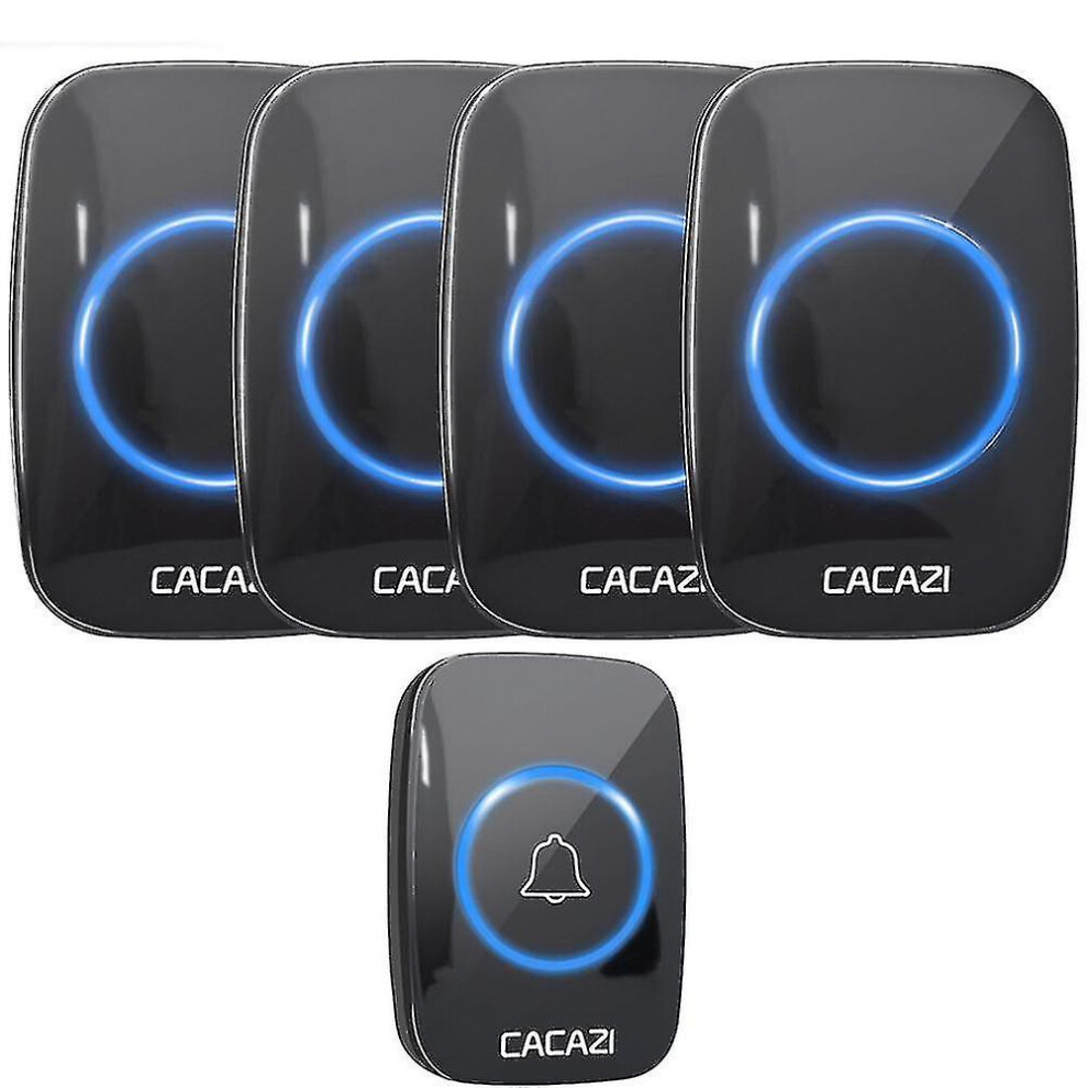 Cacazi Wireless Doorbell Waterproof 300M Remote Eu Plug Smart Door Bell Chime Battery Black