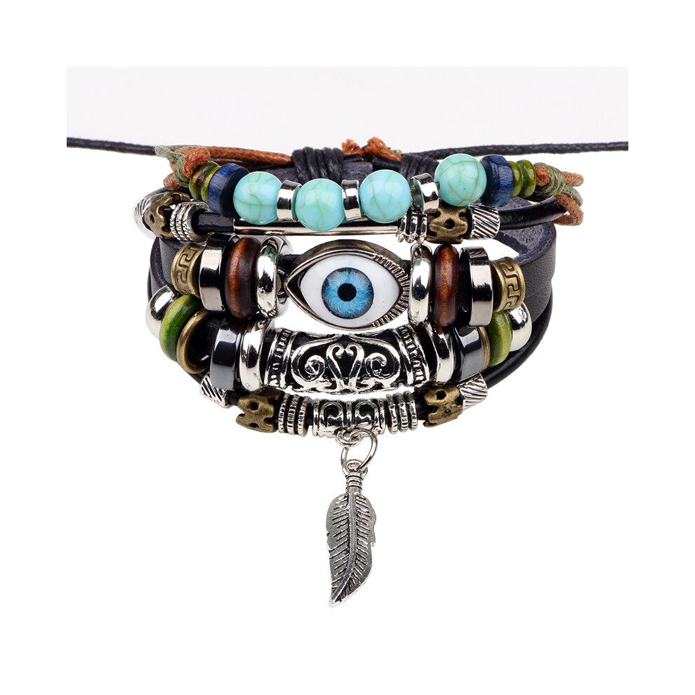 Devil's Eyes Blue Eye bracelet beaded cowhide hand jewelry