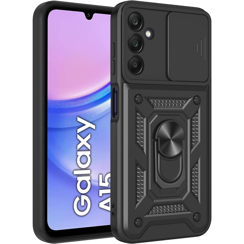 (Black) Samsung Galaxy A15 Ring Holder Shockproof Phone Cover