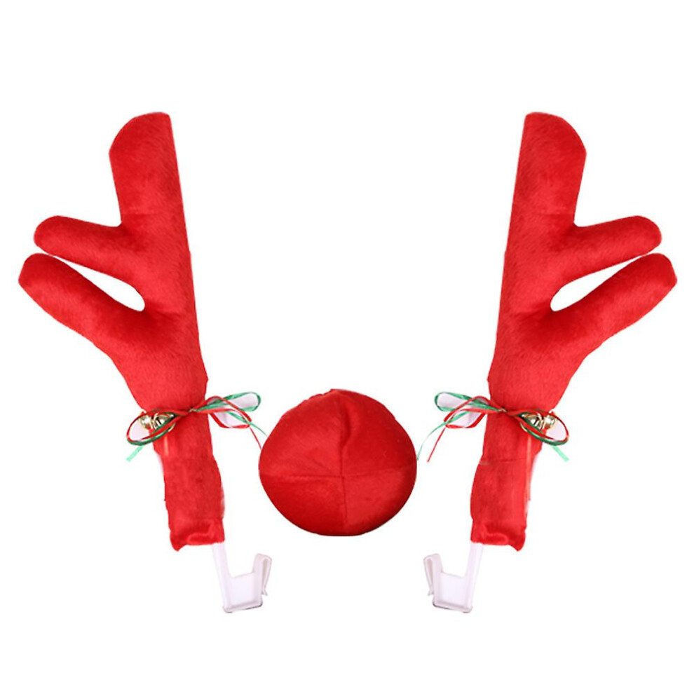 (Red) Christmas Festival Decor Antlers Nose Set Elk Reindeer Xmas Car Ornament Decorations Red