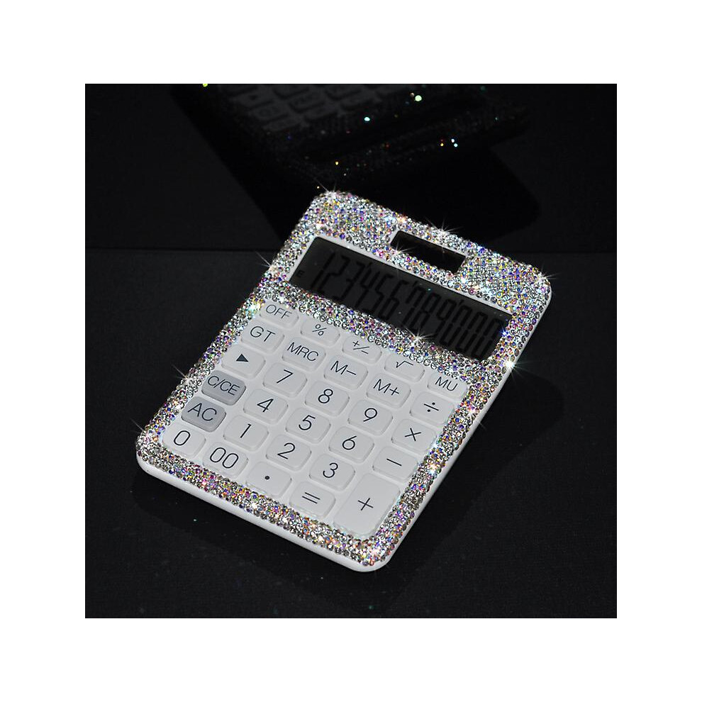 Wabjtam Stylish Bling Rhinestone Crystal Dazzling 12 Digit Solar And Battery Dual Power Large Lcd Display Standard Desktop Calculator For Office,home,