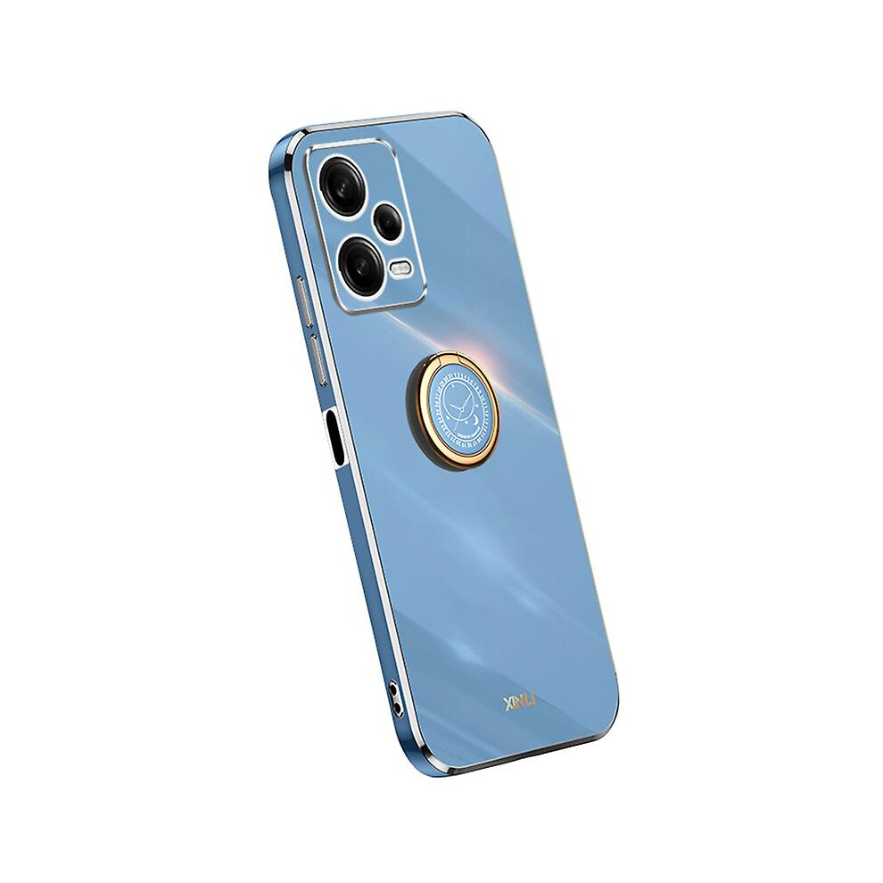 (Blue) Xinli Phone Case For Xiaomi Redmi Note 12 Pro 5G, Electroplating Golden Edge Ring Holder Kickstand Tpu Phone Cover Blue 6909589552600