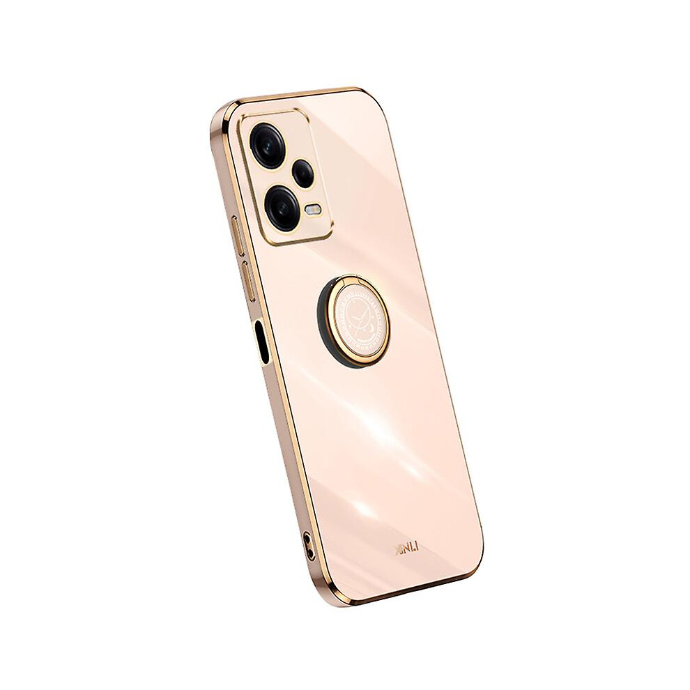 (Pink) Xinli Phone Case For Xiaomi Redmi Note 12 Pro 5G, Electroplating Golden Edge Ring Holder Kickstand Tpu Phone Cover Pink 6909589552617