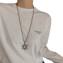 Long necklace six-pointed star hoodie necklace Hip hop sweater chain