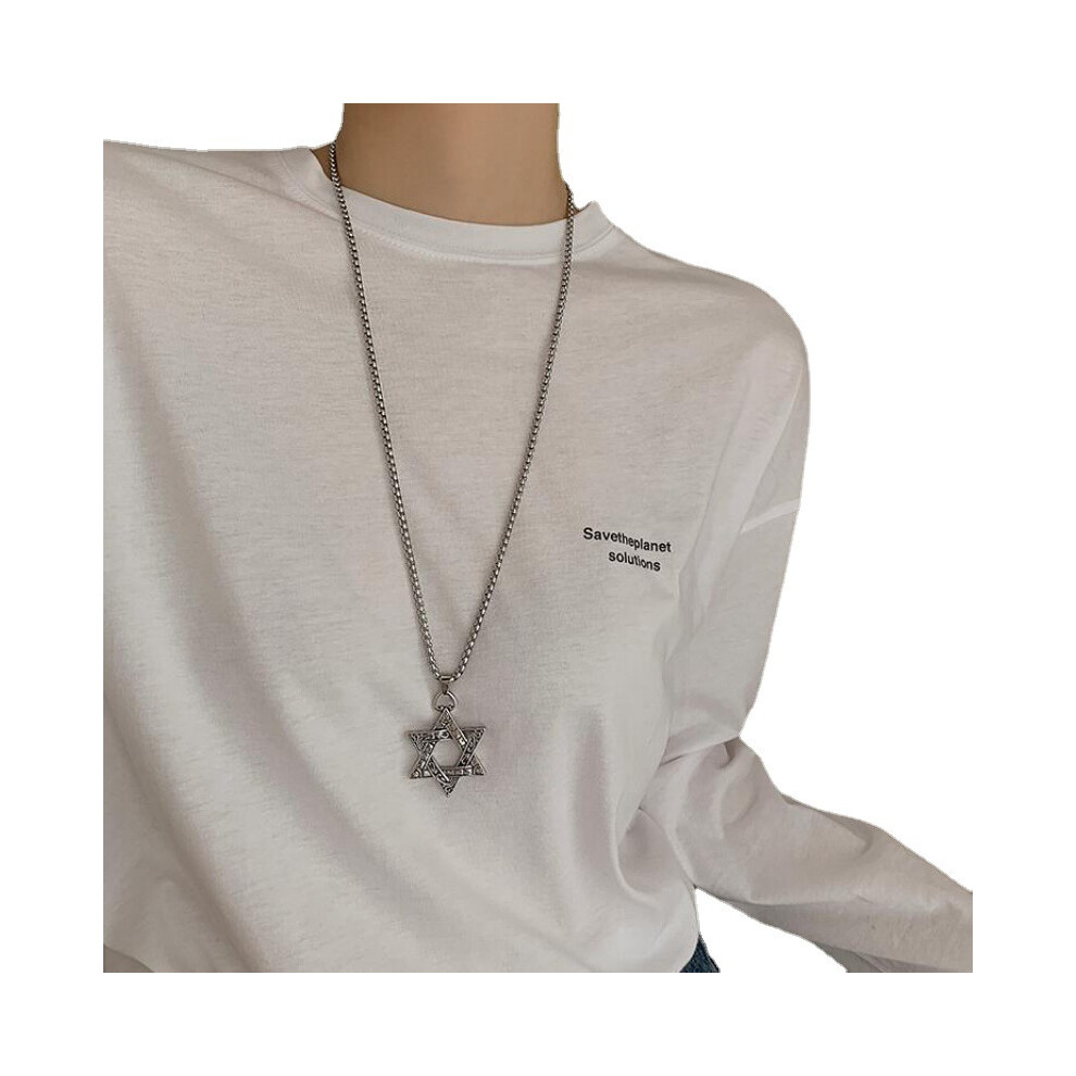 Long necklace six-pointed star hoodie necklace Hip hop sweater chain