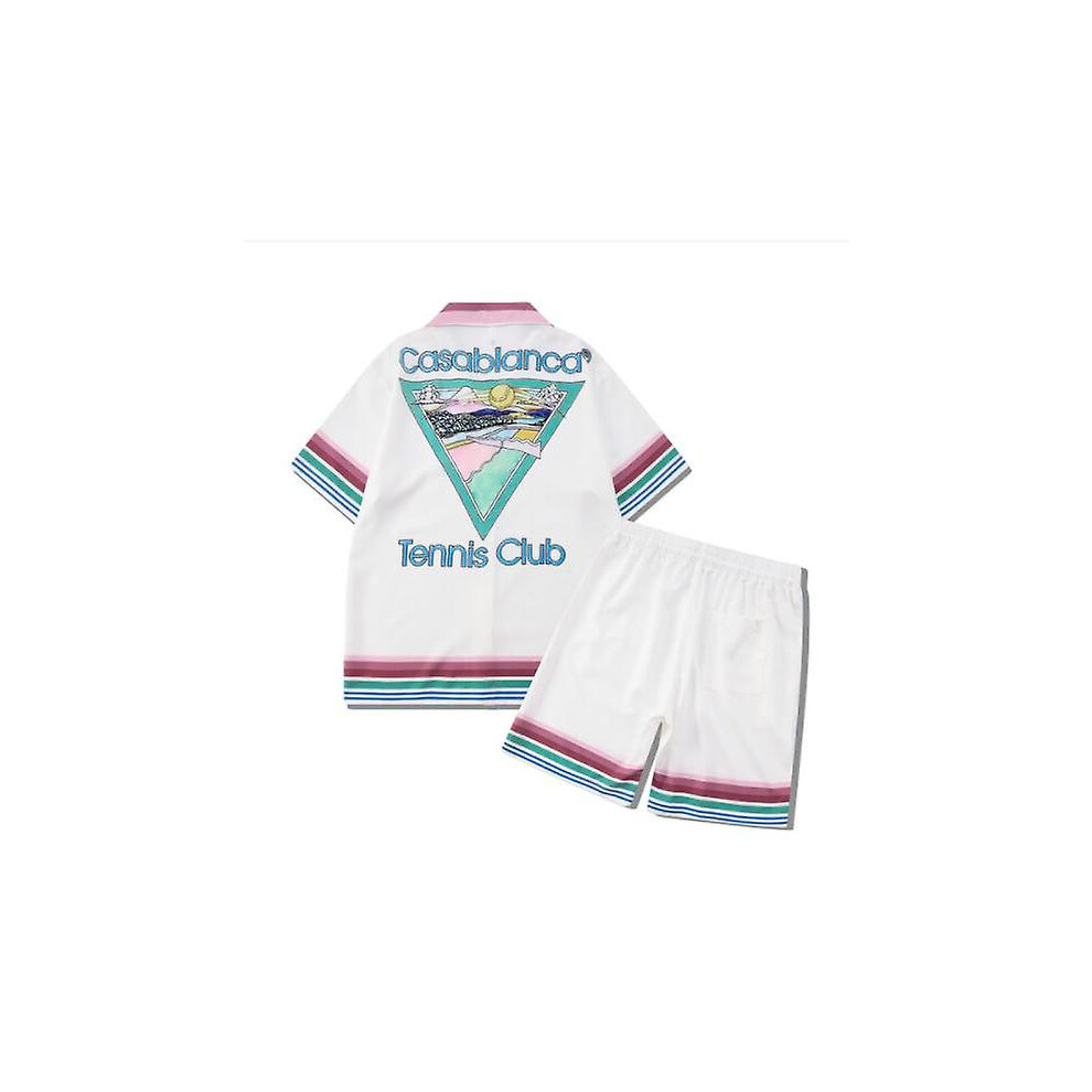 (4, S) 2023ss Casablanca Beach Coconut Tree Gradient Men Women Short Set T Shrt Hawaii Beach  Suit Hip Hop Shirt Shorts Couple Suit Y2k