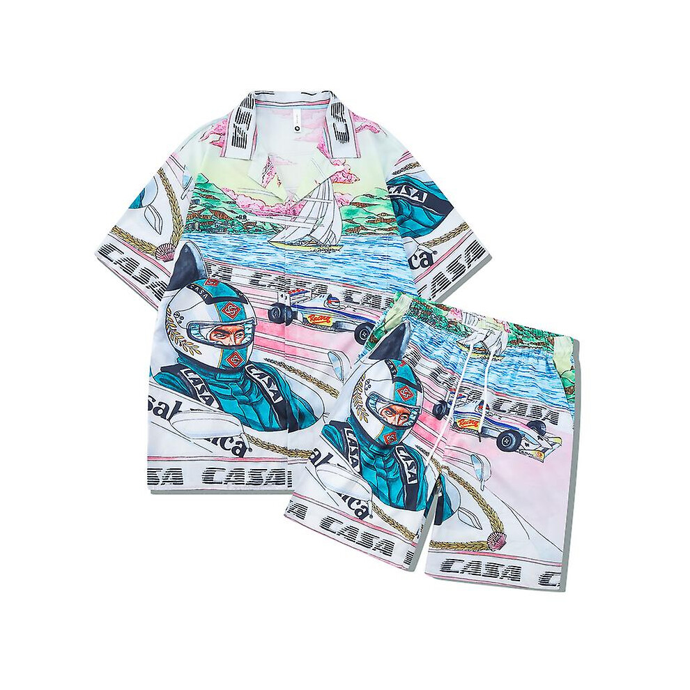 (8, L) 2023ss Casablanca Beach Coconut Tree Gradient Men Women Short Set T Shrt Hawaii Beach  Suit Hip Hop Shirt Shorts Couple Suit Y2k