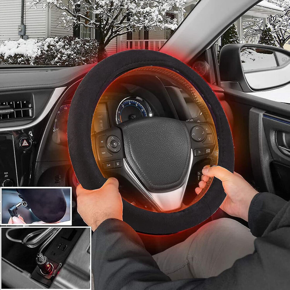 Heated Steering Wheel Cover, 12v Heated Car Steering Cover Warmer Winter Heated Auto Steering Wheel Cover