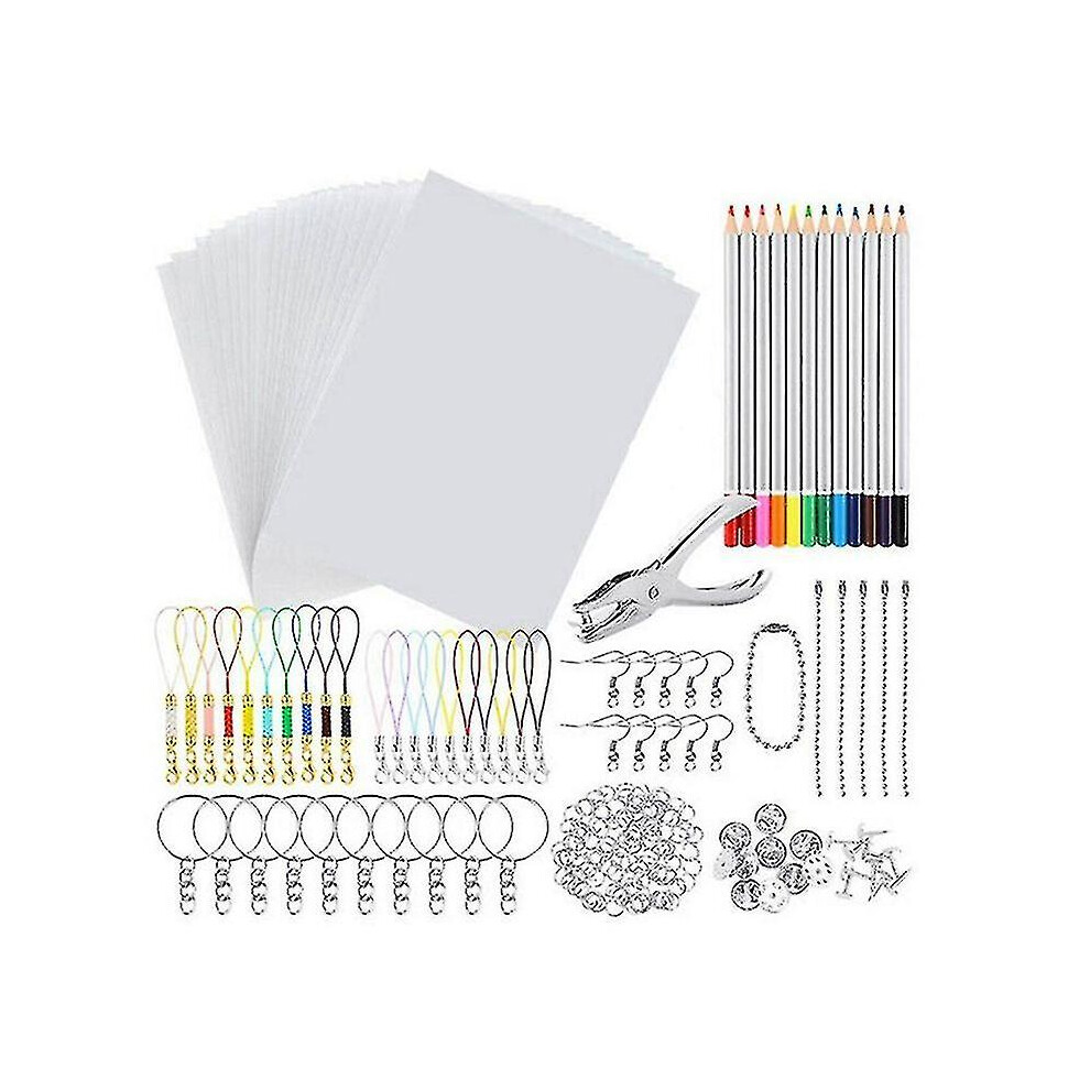 198 Pcs Shrinky Art Paper Heat Shrink Plastic Kit Hole Punch Keychains Pencils Diy Drawing
