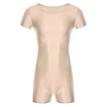 (L, Coffee) Men's Bodysuits Glossy Short Sleeve Bodysuit Jumpsuit For Sport Running Yoga Gymnastics Leotard Unitard Workout Dancewear