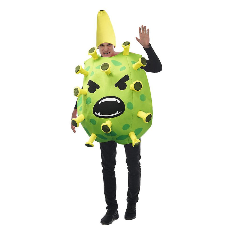 (Green) Funny Adult Virus Bacterial Costume With Hat Halloween Men Women Novelty Cosplay Outfits Carnival Easter Purim Fancy Dress Green