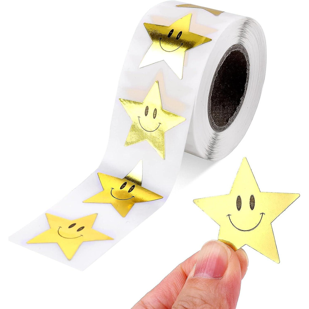 500 Pieces Golden Star Smile Face Stickers, Star Stickers For Reward Chart Reward Star Stickers For Children Gold Star Smile Stickers (1roll/2.5cm)