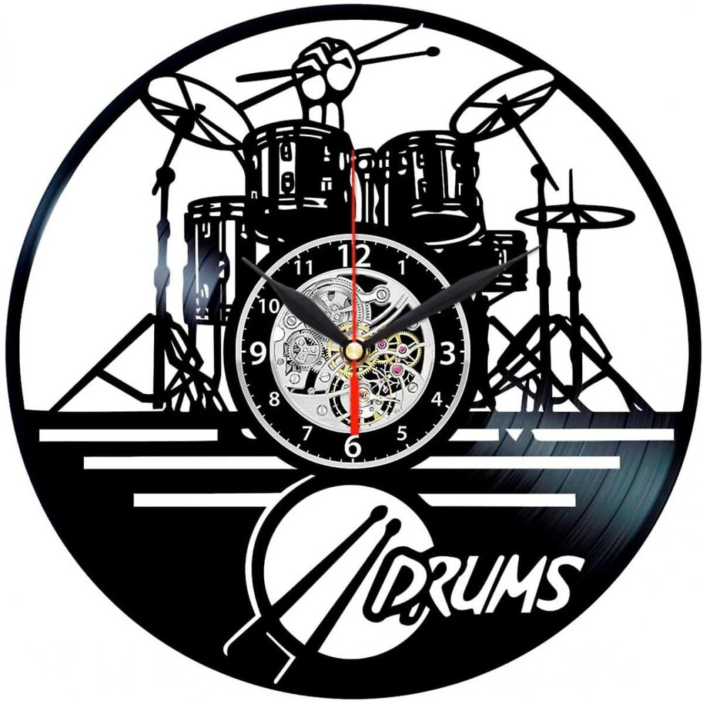 Queen Clocks Clock Drum Set - Vinyl Record Wall Decorations - Rock Art Decor - Drummer Gifts- Black