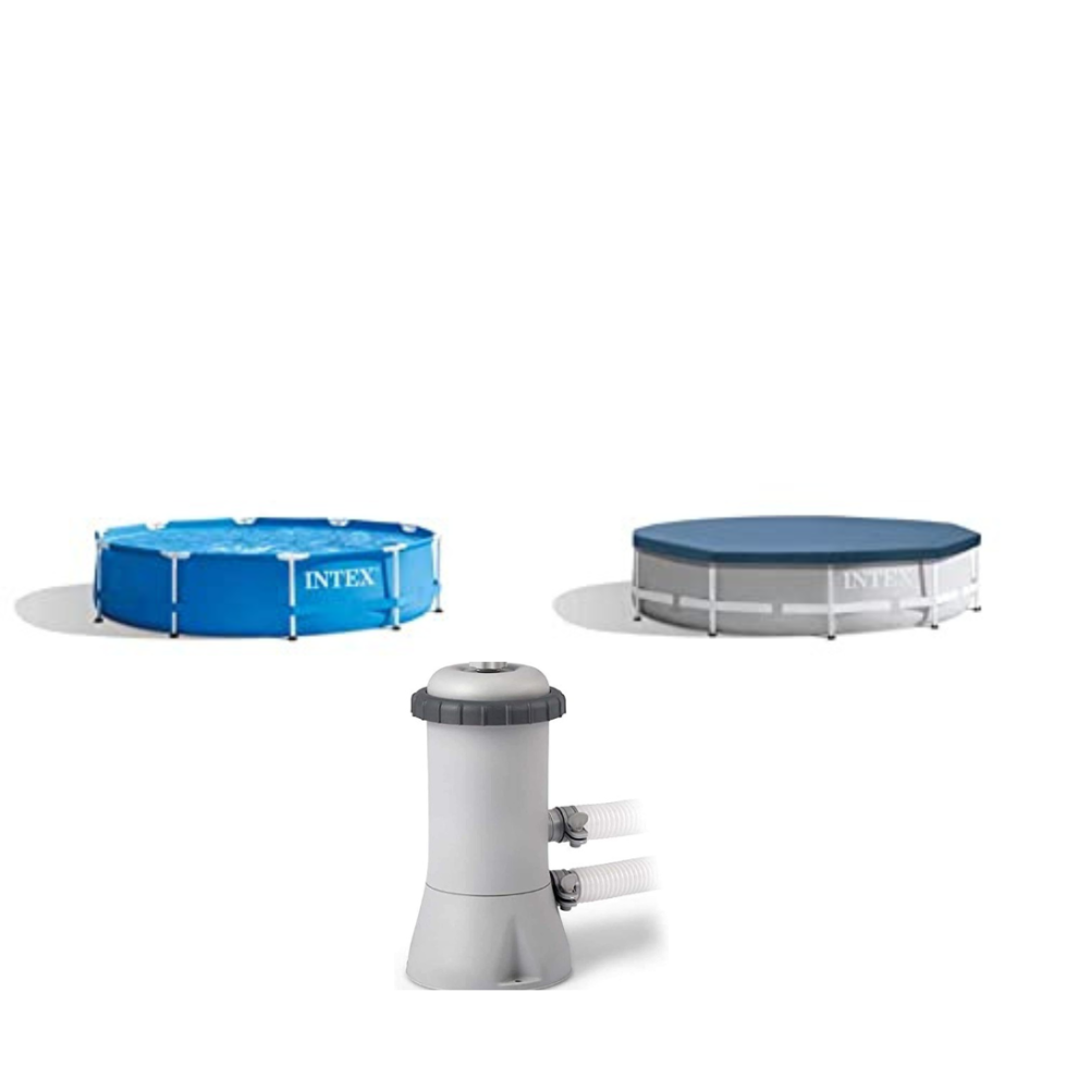 Intex Metal Frame Swimming Pool With Filter Pump And Pool Cover - 10FT