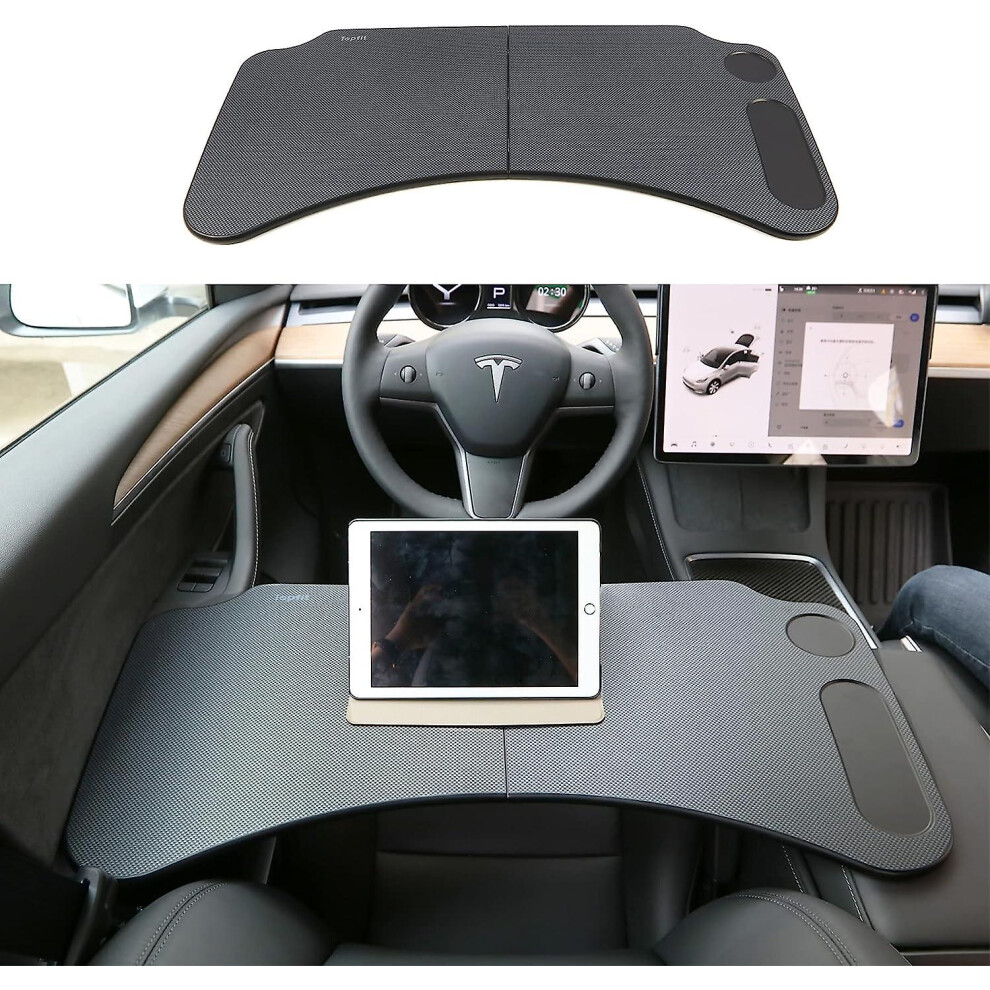 For Tesla Model 3 Model Y Food Tray Desk For Laptop Foldable Car Tray Table For Eating Travel Multipurpose Tray For Driver Accessories - Carbon Fiber 6909589592835
