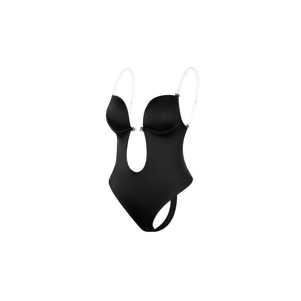 (Black, M(34)) Women Plunging Deep V-neck Body Shaper Strapless Backless Bodysuit Shapewear U Plunge Seamless Thong Full Bodysuits