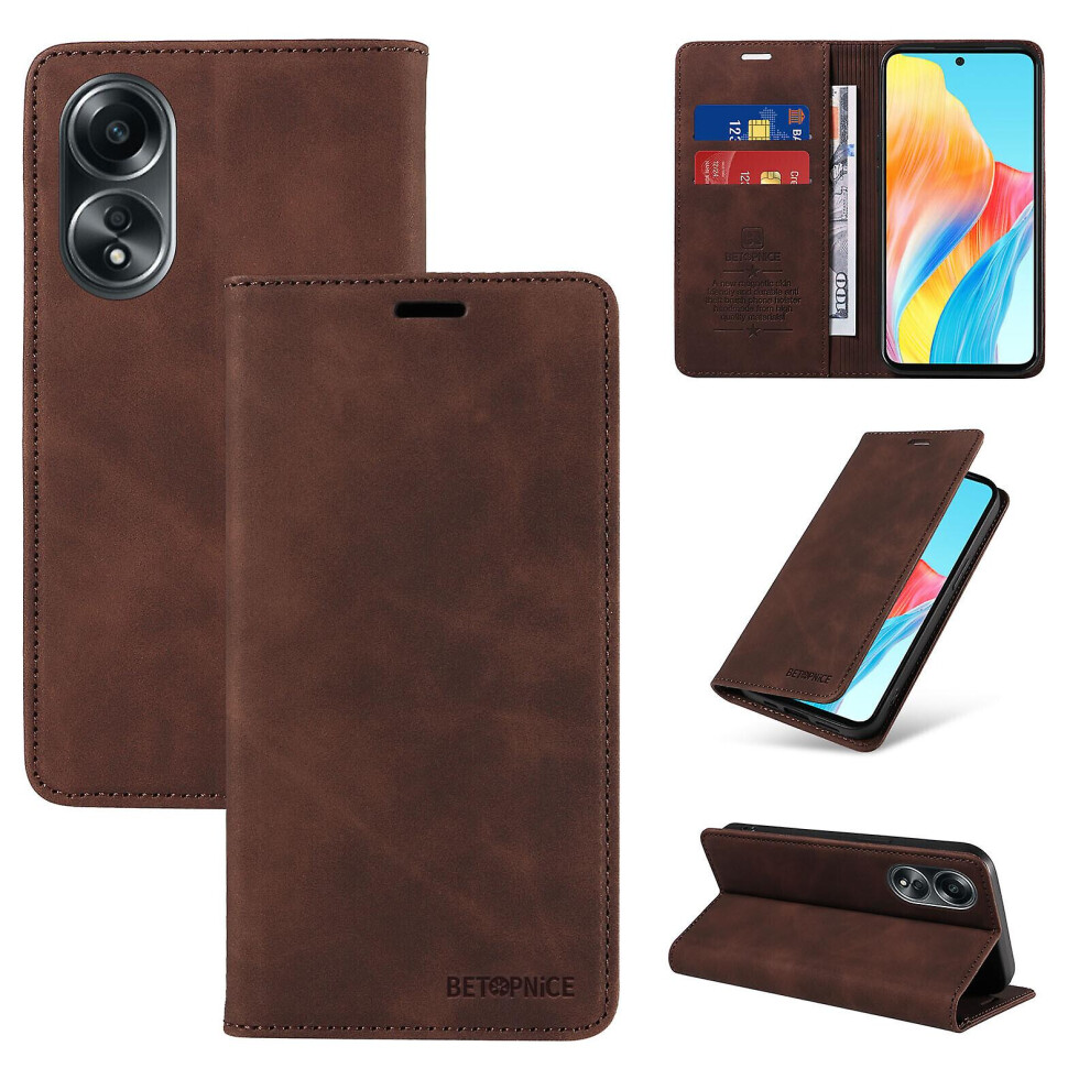 (Brown) Case For Oppo A58 4G Leather Folio Wallet Magnetic Protective Cover Compatible With Oppo A58 4G Case Brown