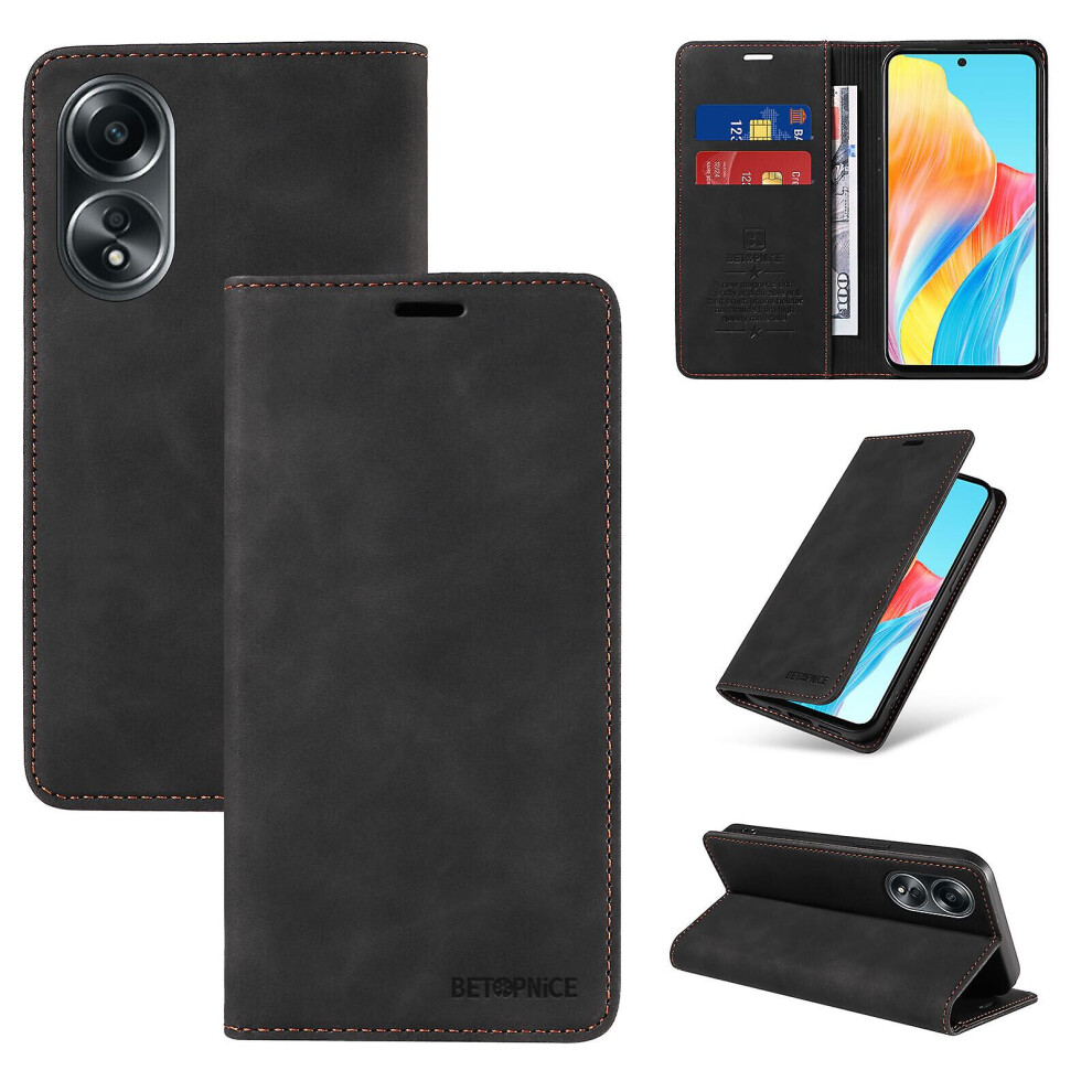 (Black) Case For Oppo A58 4G Leather Folio Wallet Magnetic Protective Cover Compatible With Oppo A58 4G Case Black 9168212598485