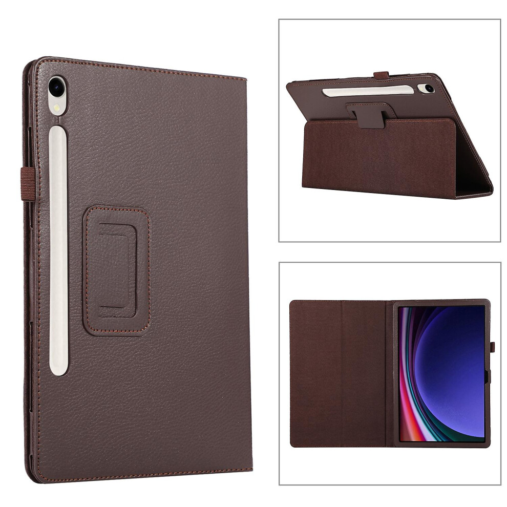 (Brown) Litchi Texture Tablet Case For Samsung Galaxy Tab S9 Brown
