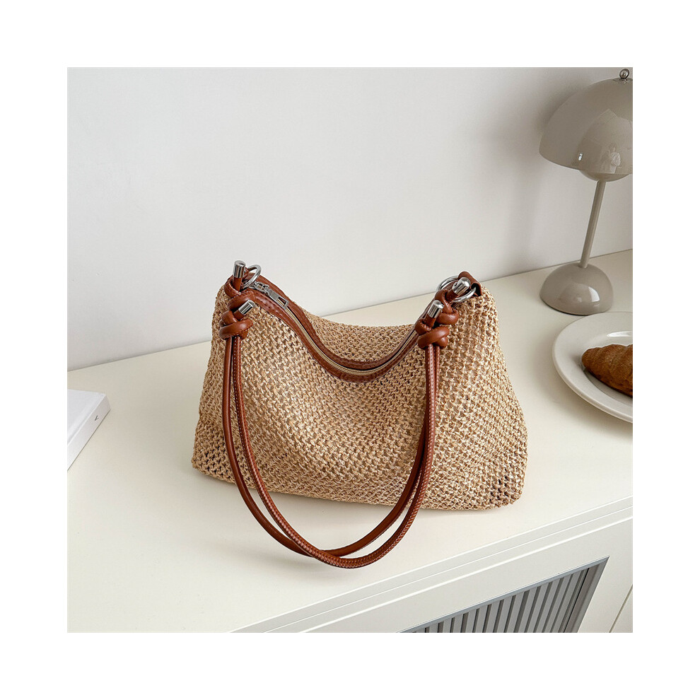 (Brown) Womens Shoulder Bag Handbag Crossbody Bag Woven Large Capacity Commuting Casual