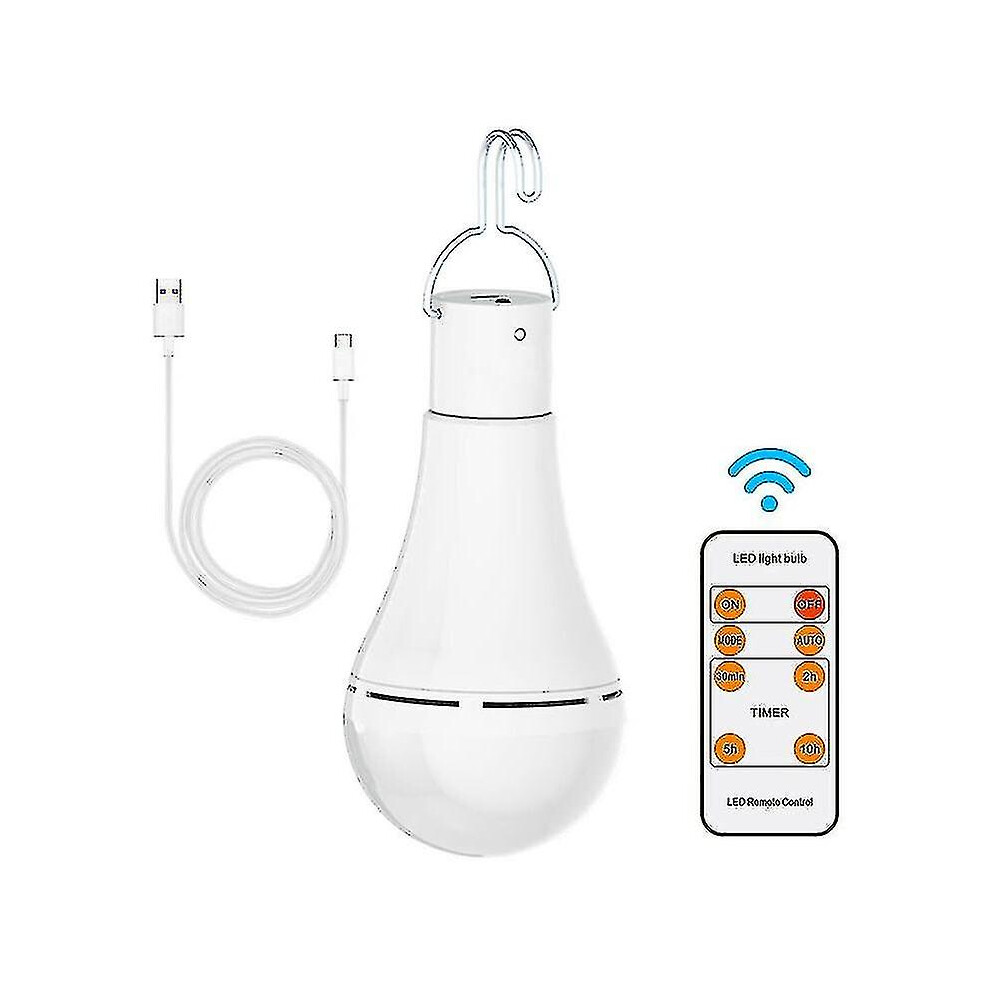 7W E27 Led Battery Bulb With Remote Control, Usb Rechargeable, Touch Dimmable, Timing Function - Ideal For Outdoor Camping And Emergencies Light
