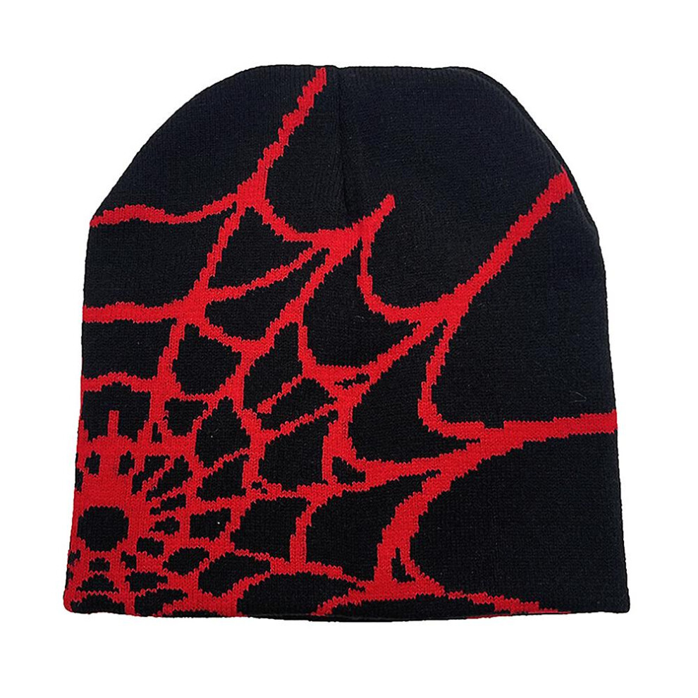 (Red) Women Men Spider Web Beanies Hat Autumn Winter Hat Warm Knitted Beanies Cap Gifts