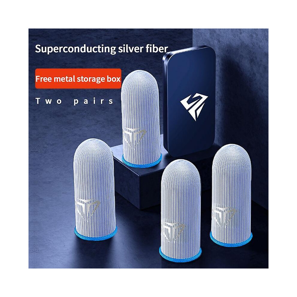 (2Pair With Box) 1/2Pair Finger Sleeves For Gaming Thumb Finger Sleeves For Game Pubg Mobile Anti Slip Finger Blue 6909589604521