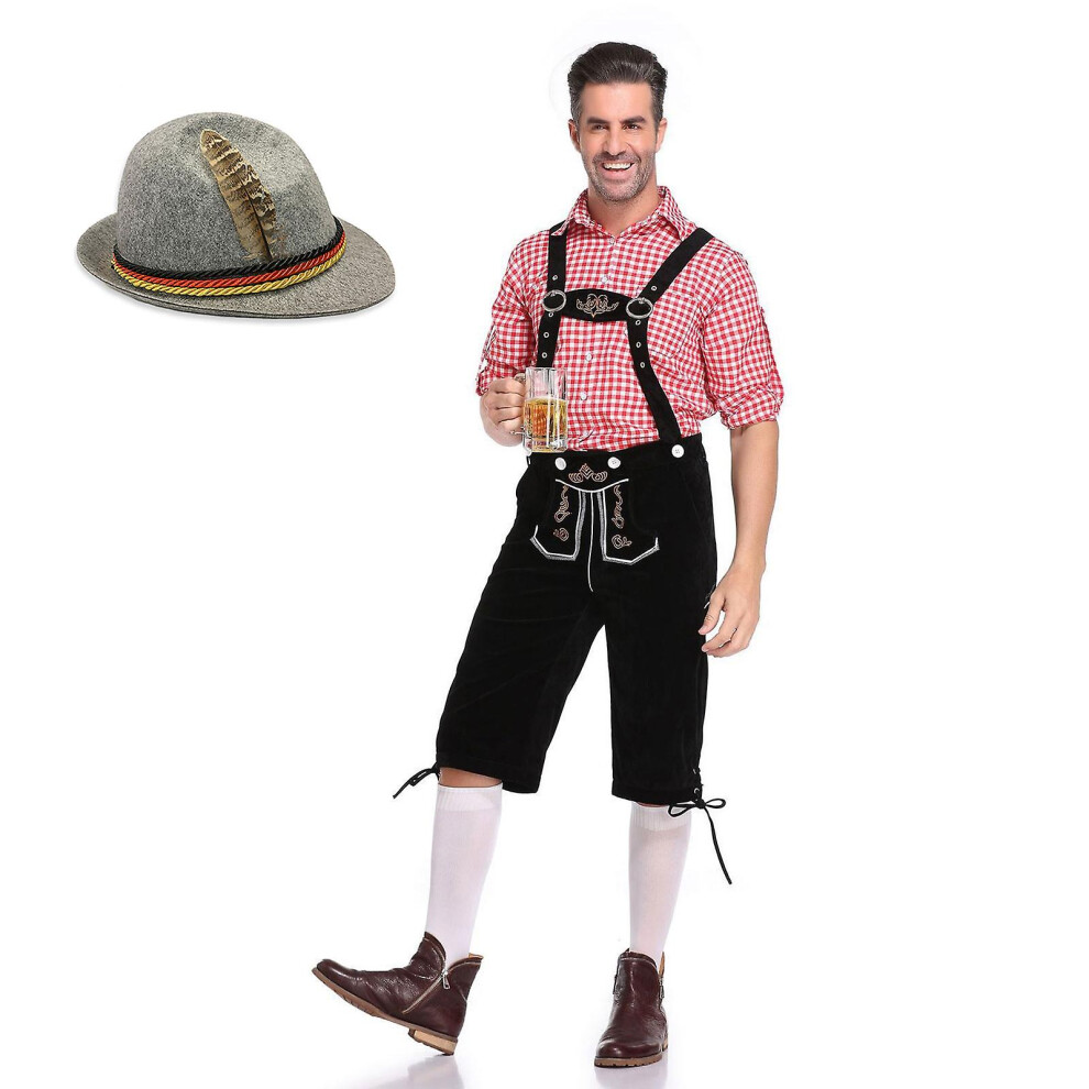 (, 2XL) Mens Lederhosen Oktoberfest Costume Bavarian Beer Man Cosplay Red