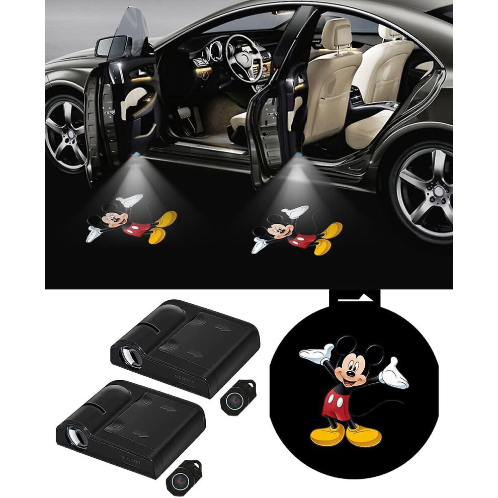 2Pcs Car Door Lights Logo Projector For Mickey Mouse Car Door Projector Lights Welcome Courtesy Ghost Shadow Lamp Universal Wireless 6909589606433