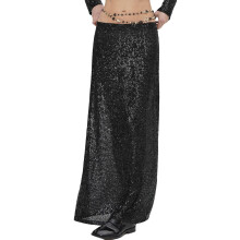 (Black, XL) Womens Maxi Wedding Party Skirts Gold Sequin Holiday Formal Skirt