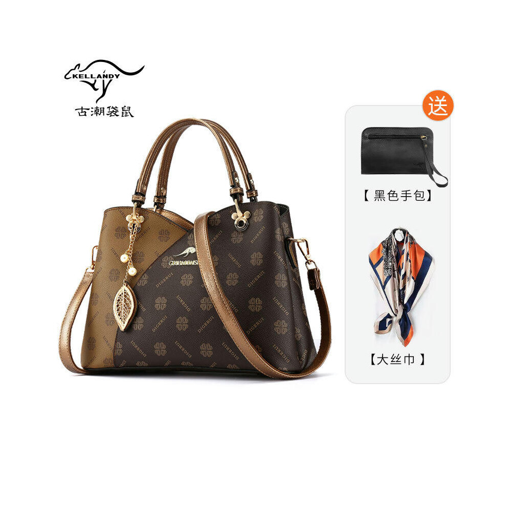 (Bronze color (big silk scarf+handbag)) Mother's Day Gift Mother's Bag Middle -Aged Handbody Bags Laohua Women's Bag