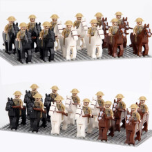 (British army of 12 men + 12 horses) Cavalry Horse Phalanx with Weapons Rifle Building Block Base Plate World War II Minifigures Multinational Army