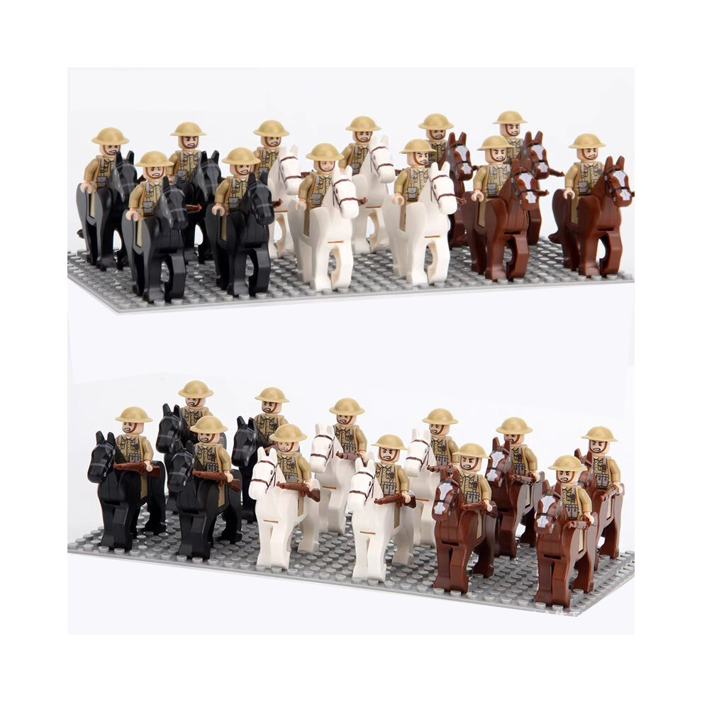 Bysion (British Army Of 12 Men + 12 Horses) Cavalry Horse Phalanx With Weapons Rifle Building Block Base Plate World War Ii Minifigures Multinational Army