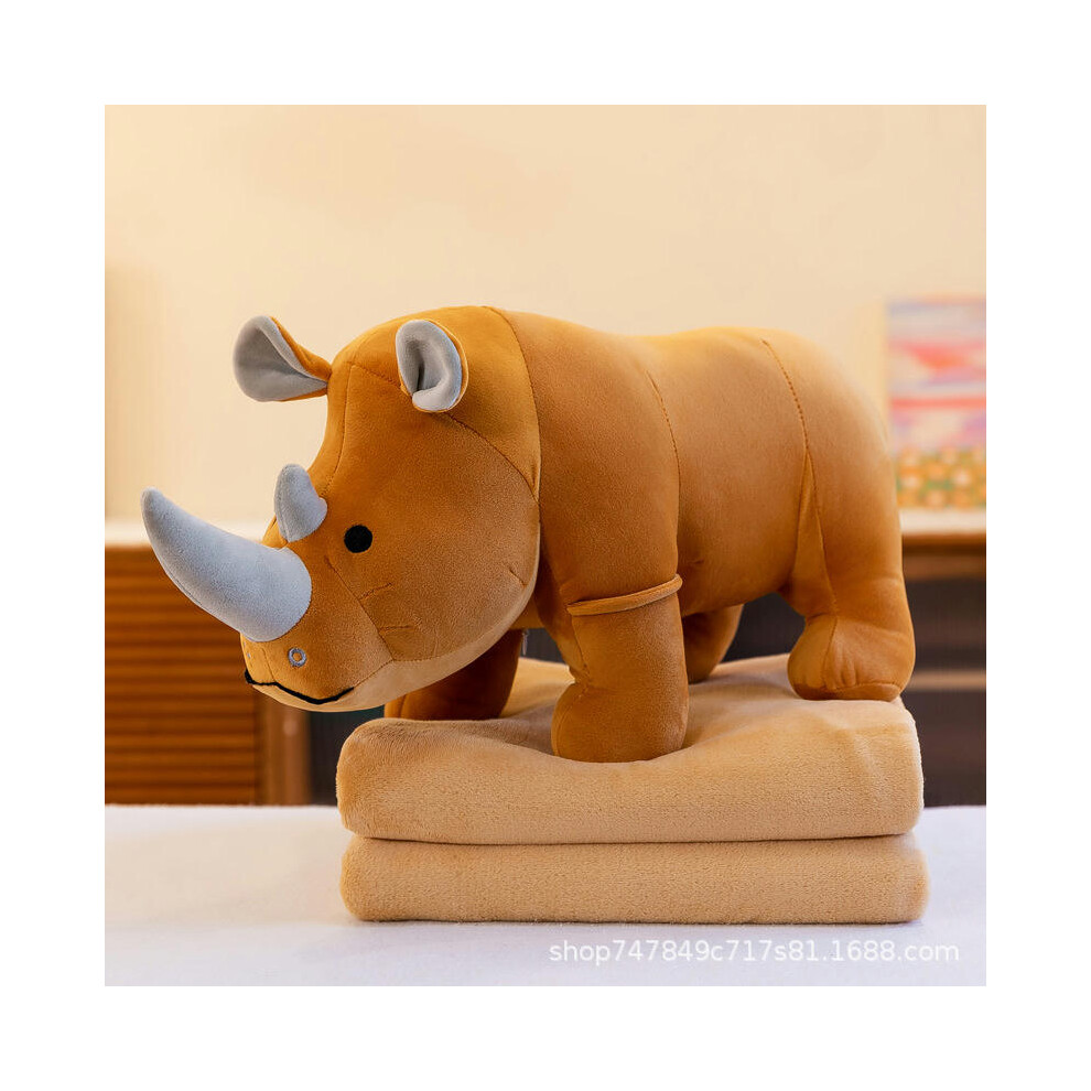 (Khaki, 110*160cm) Summer Air Conditioning Doll Rhinoceros Air Conditioning Blanket Office Lunch Rest Pillow Blanket Anti Catching Cold Portable Doll