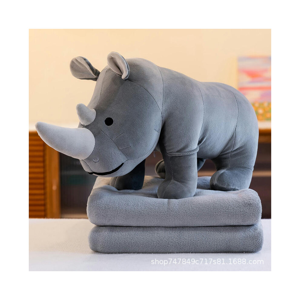 (grey, 110*160cm) Summer Air Conditioning Doll Rhinoceros Air Conditioning Blanket Office Lunch Rest Pillow Blanket Anti Catching Cold Portable Doll