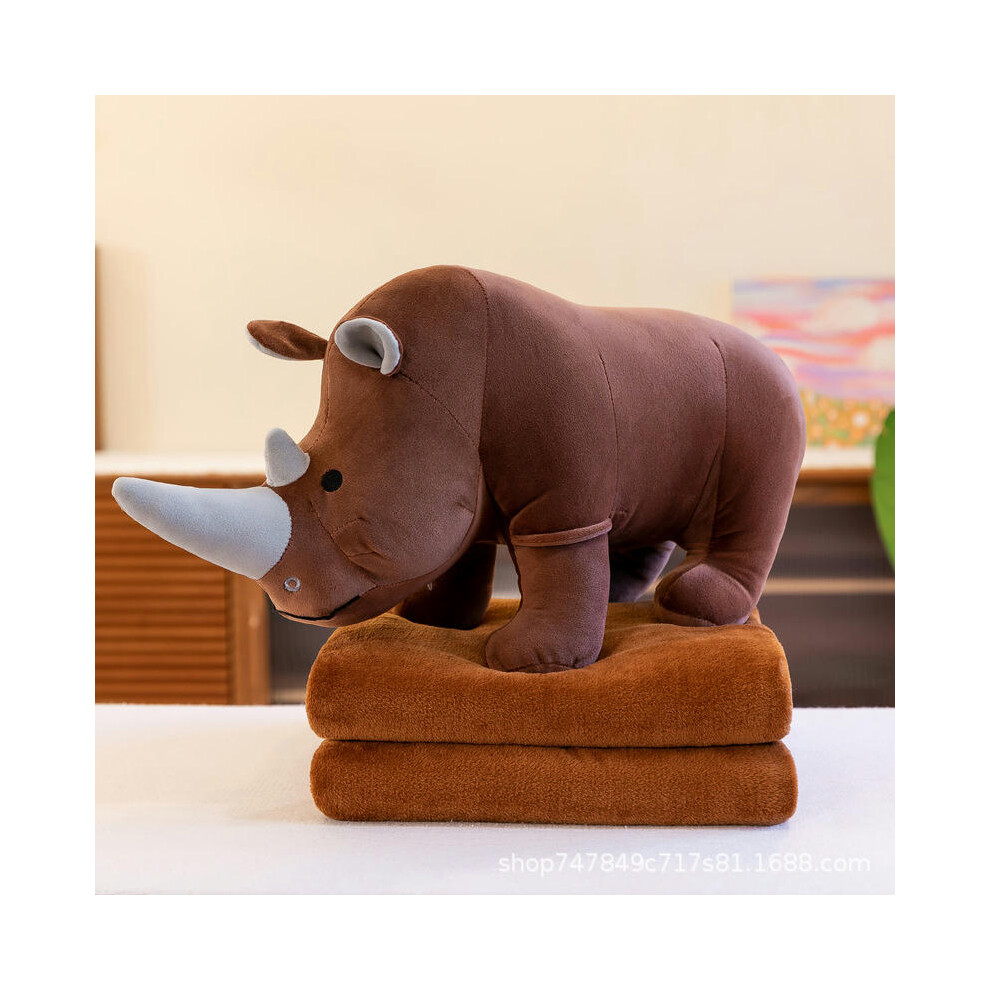 (brown, 110*160cm) Summer Air Conditioning Doll Rhinoceros Air Conditioning Blanket Office Lunch Rest Pillow Blanket Anti Catching Cold Portable Doll