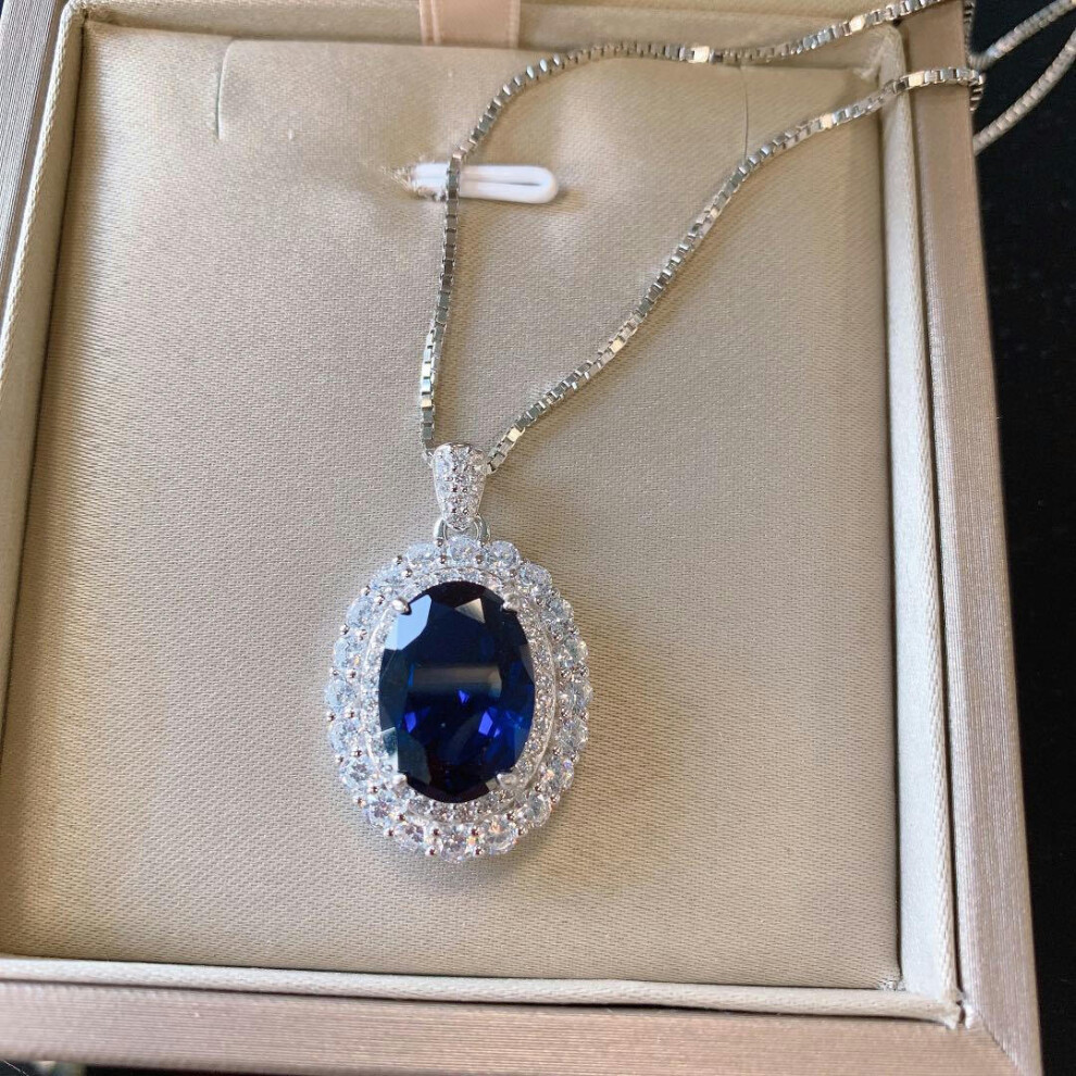 (Pendant chain) Zhuang Shengsheng Jewelry S925 Silver Jewelry Set Classic Imitation Of Tanzan Sapphire Dan Dan Bingzi Earrings Pendant Set
