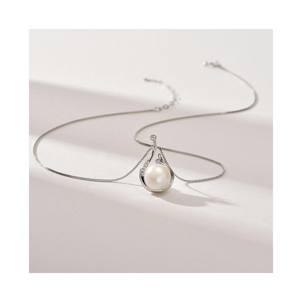 (Single -fall finished product (including box chain), 925 silver) S925 Sterling Silver Natural Freshwater Pearl Necklace Female Spring And Summer Wild