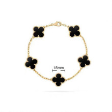 (Agate black+gold) V Golden Family Four Leaf Grass Bracelet Women's Version 18K Rose Gold Flower Both Flower Natural Black And White Frital Red Chalsced