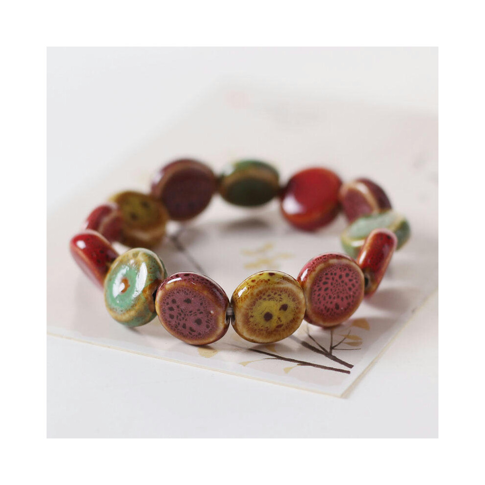 (Flat bead SL0317) Wholesale Jingdezhen Ceramic Jewelry New Fashion Flower Glaze Bead Bracelet Multi -Color Leisure National Style Student Bracelet